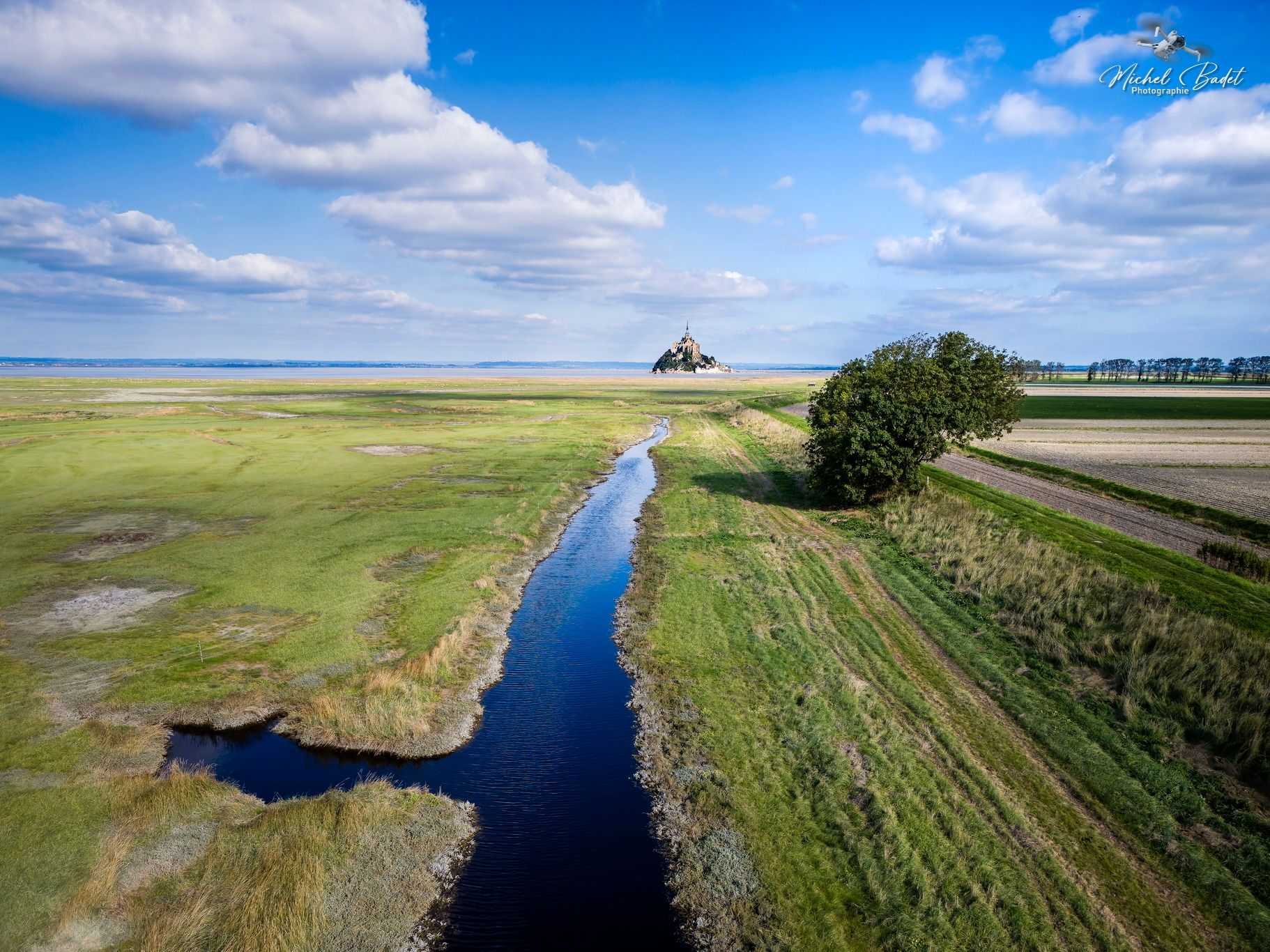 View of Mont Saint-Michel by drone, France