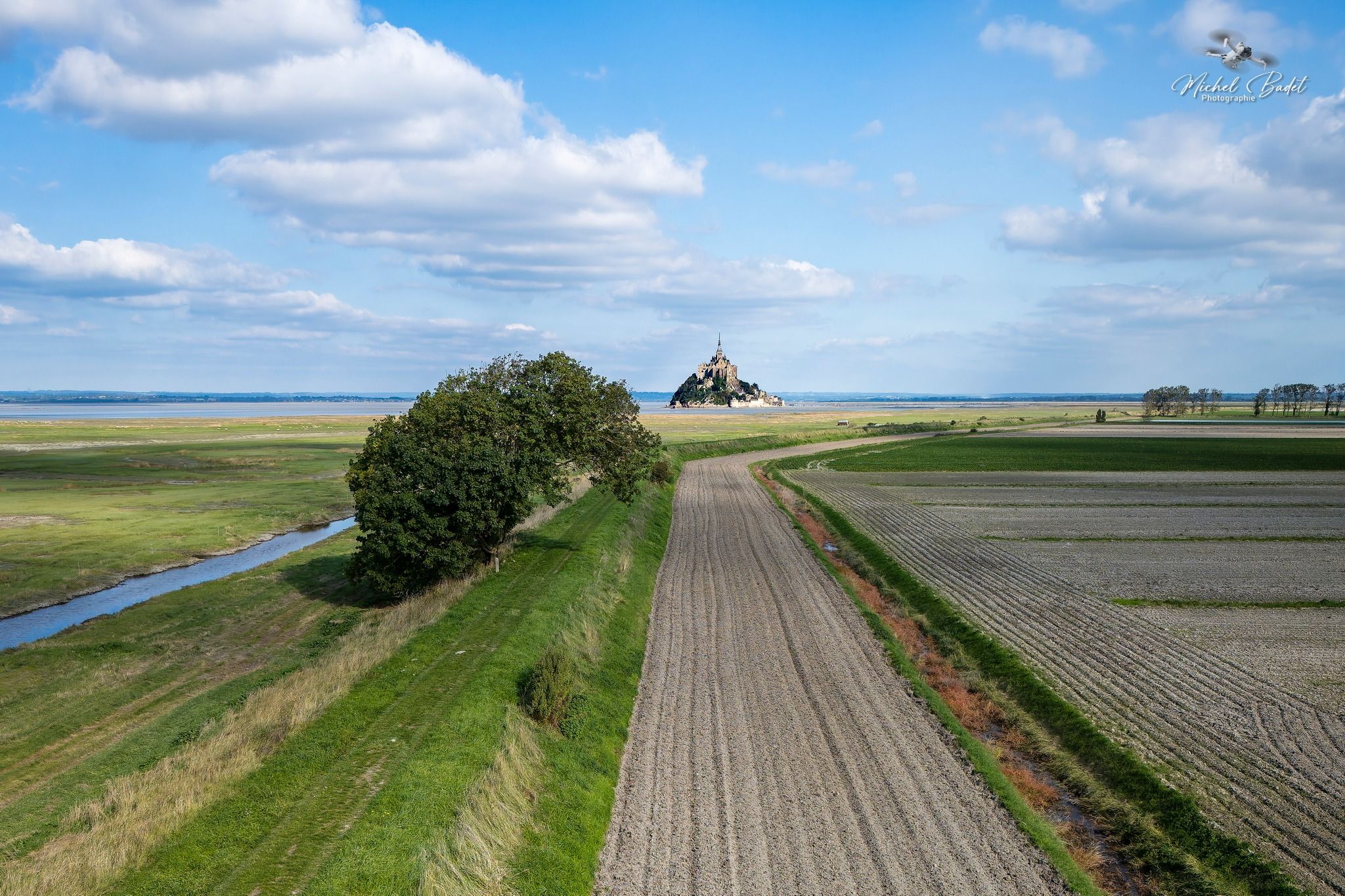View of Mont Saint-Michel by drone, France