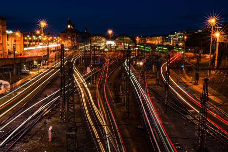 View of tracks leading into Prague rail station