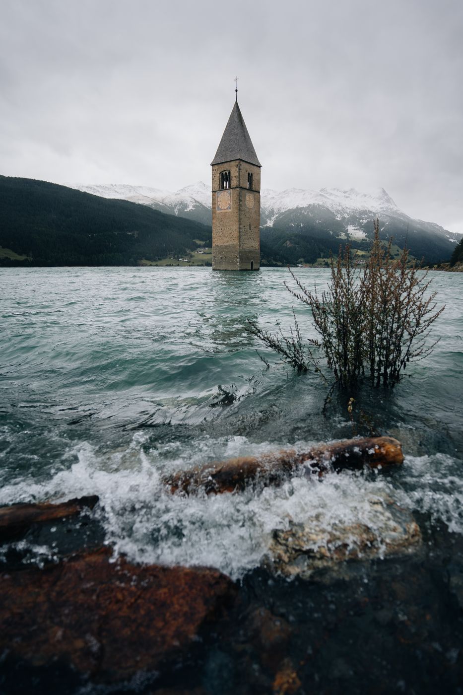 Bell Tower in a Lake, Italy