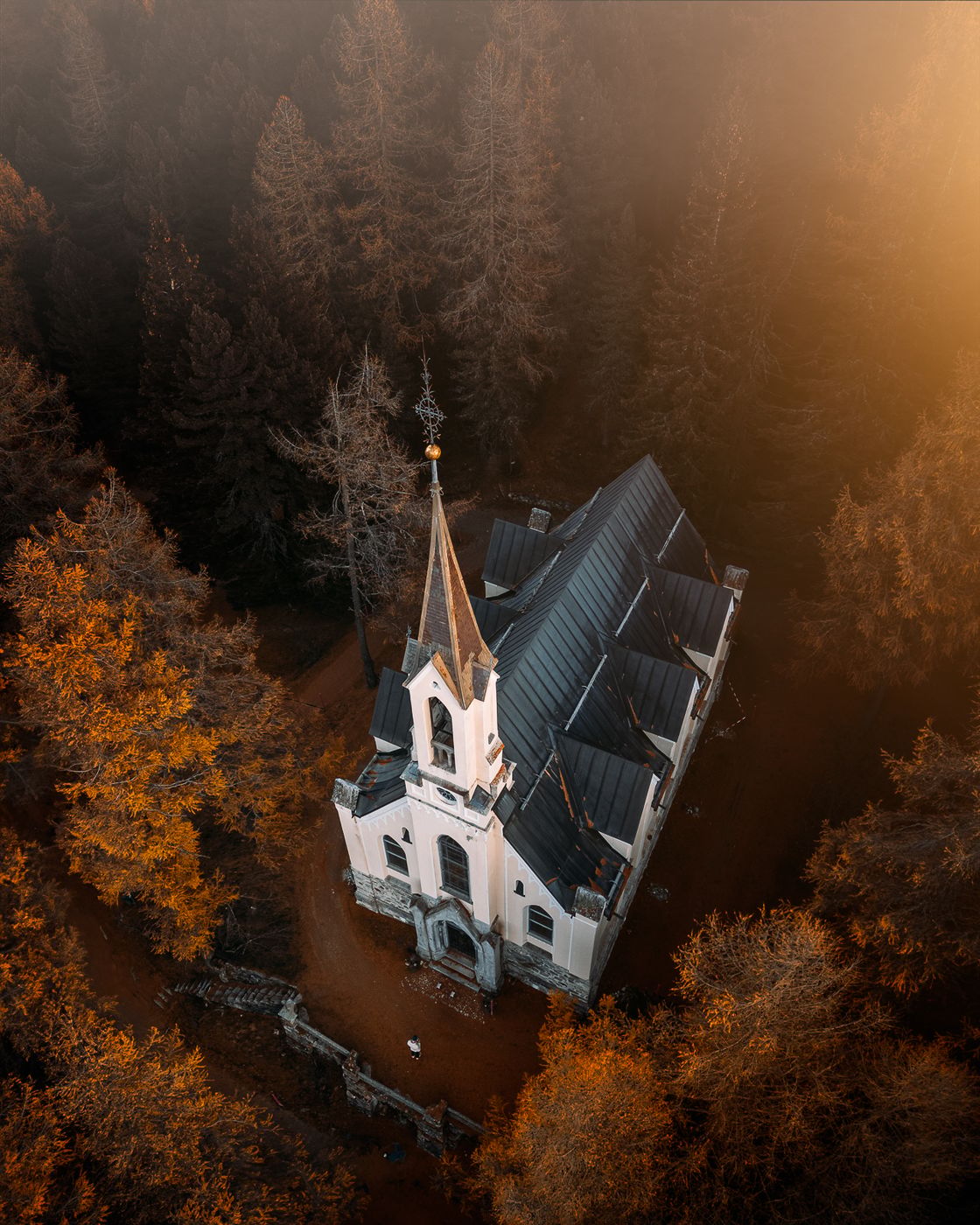 French Church St. Moritz (Drone), Switzerland