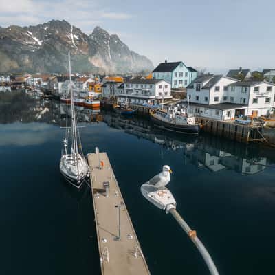 Henningsvær Harbor (Drone), Norway