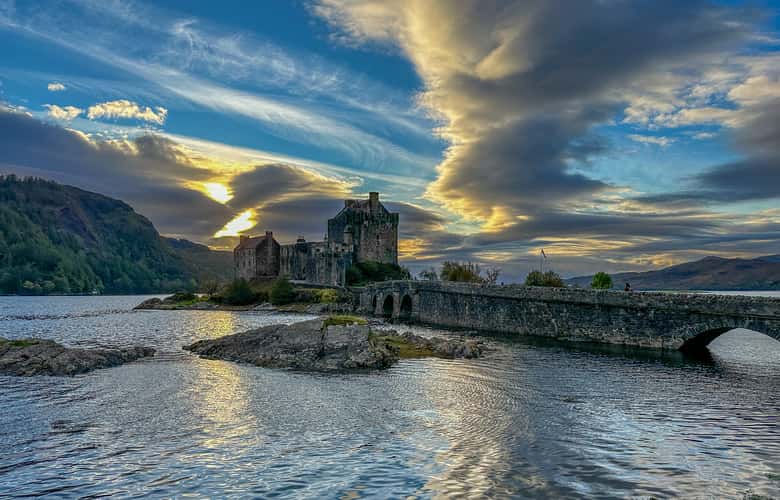 Side view of Eilean Donan Castle, Scotland
