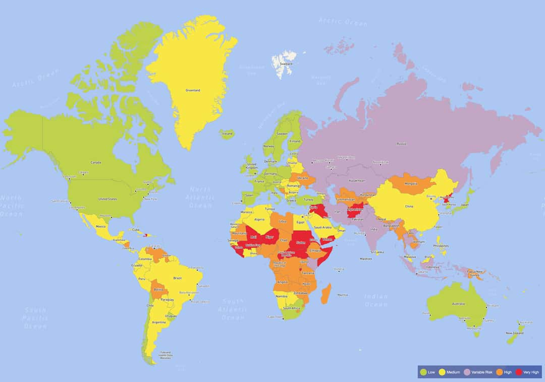 Medical map, source: Risk Map/International SOS/Screenshot