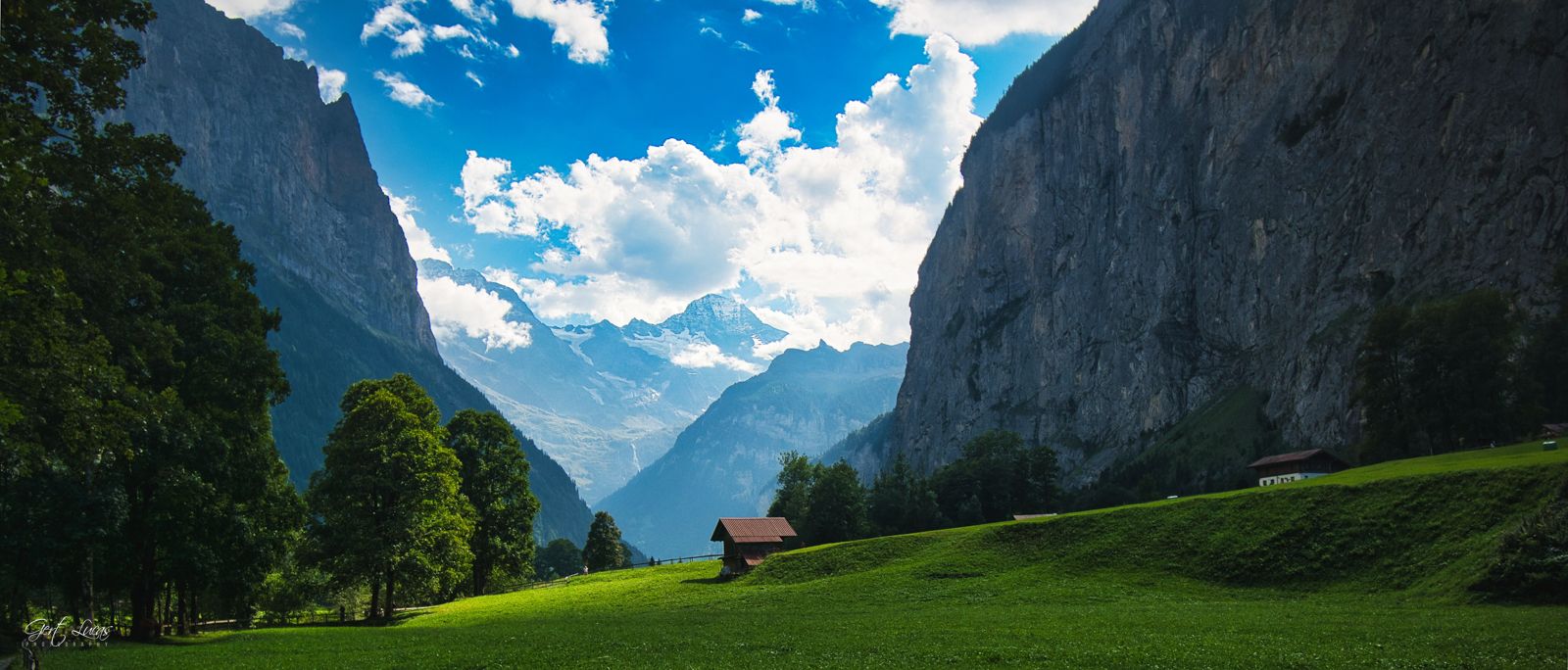 Covered Wooden Bridge over the Weisse Lütschine, Switzerland