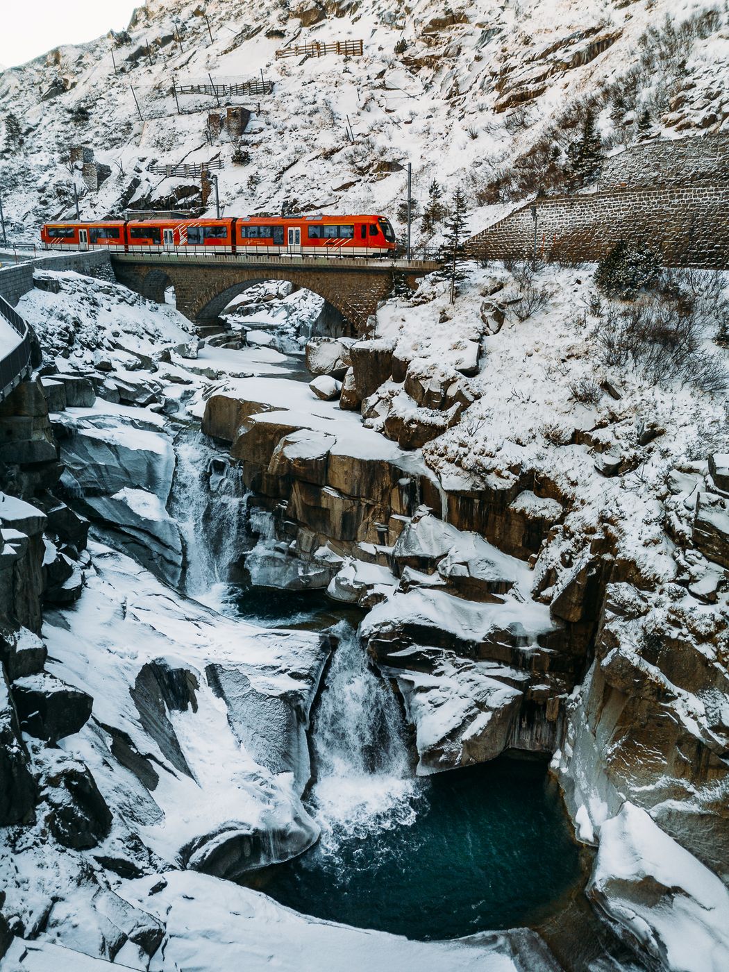 Gotthard Railroad Devilsbridge (Drone), Switzerland