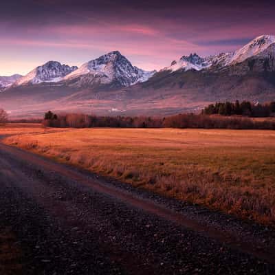 High Tatras view with nice gravel road, Slovakia (Slovak Republic)