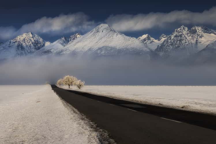 High Tatras  view with nice raod and tree