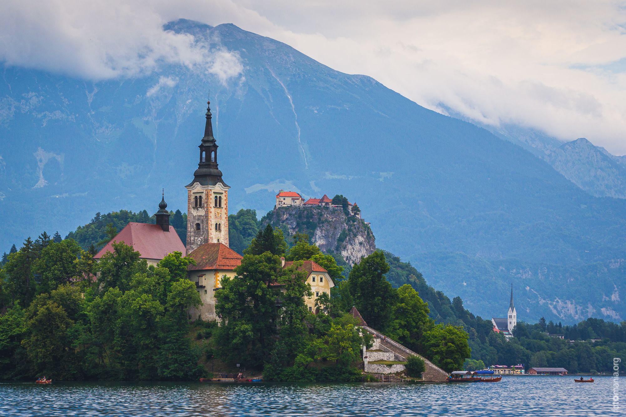 Lake Bled - Wooden Jetty - Rock covered with coins, Slovenia