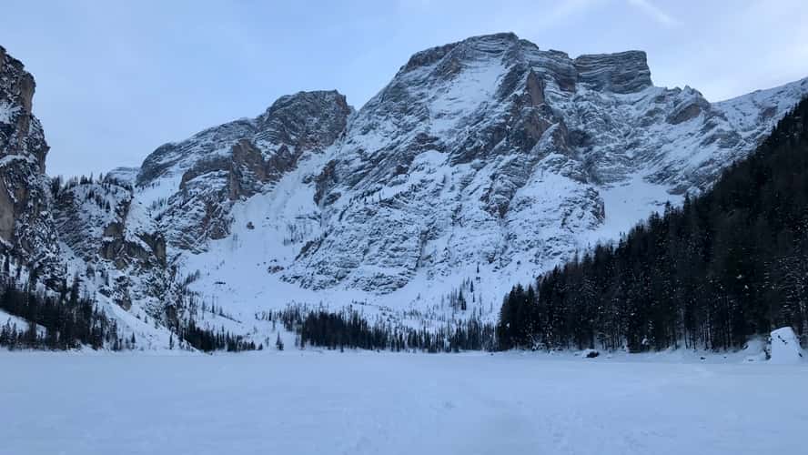 View from the Pier at Lago di Braies Prager Wildsee, Dolomites