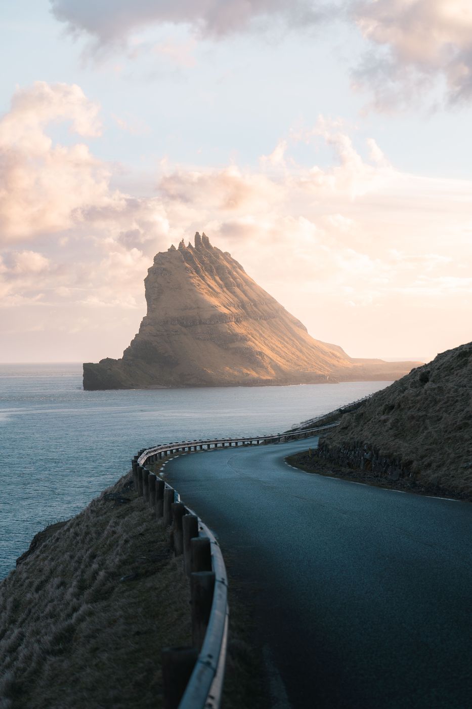 Road shot of Tindhólmur, Faroe Islands