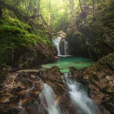 Šunikov vodni gaj - main waterfall, Slovenia