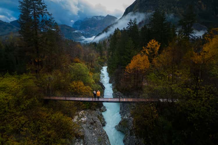 Suspension Bridge Over Soča River