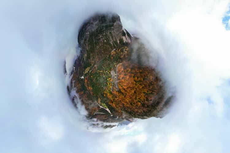 Tiny Planet of the Autumn Road