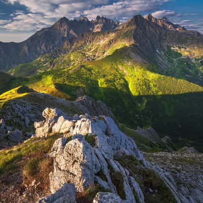 View of High Tatras from Široké pass, Slovakia (Slovak Republic)