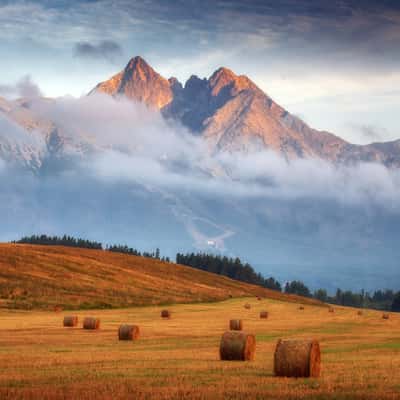 View of Lomnický peak from Veľká Lomnica village, Slovakia (Slovak Republic)