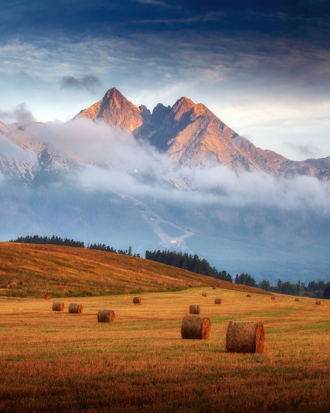 View of Lomnický peak from Veľká Lomnica village, Slovakia (Slovak Republic)