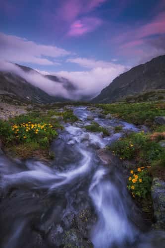 View of Mengusovská dolina with mountain stream