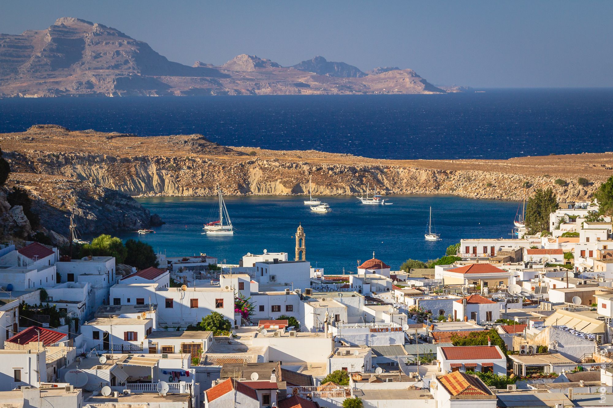 View to Lindos town from the road, Greece
