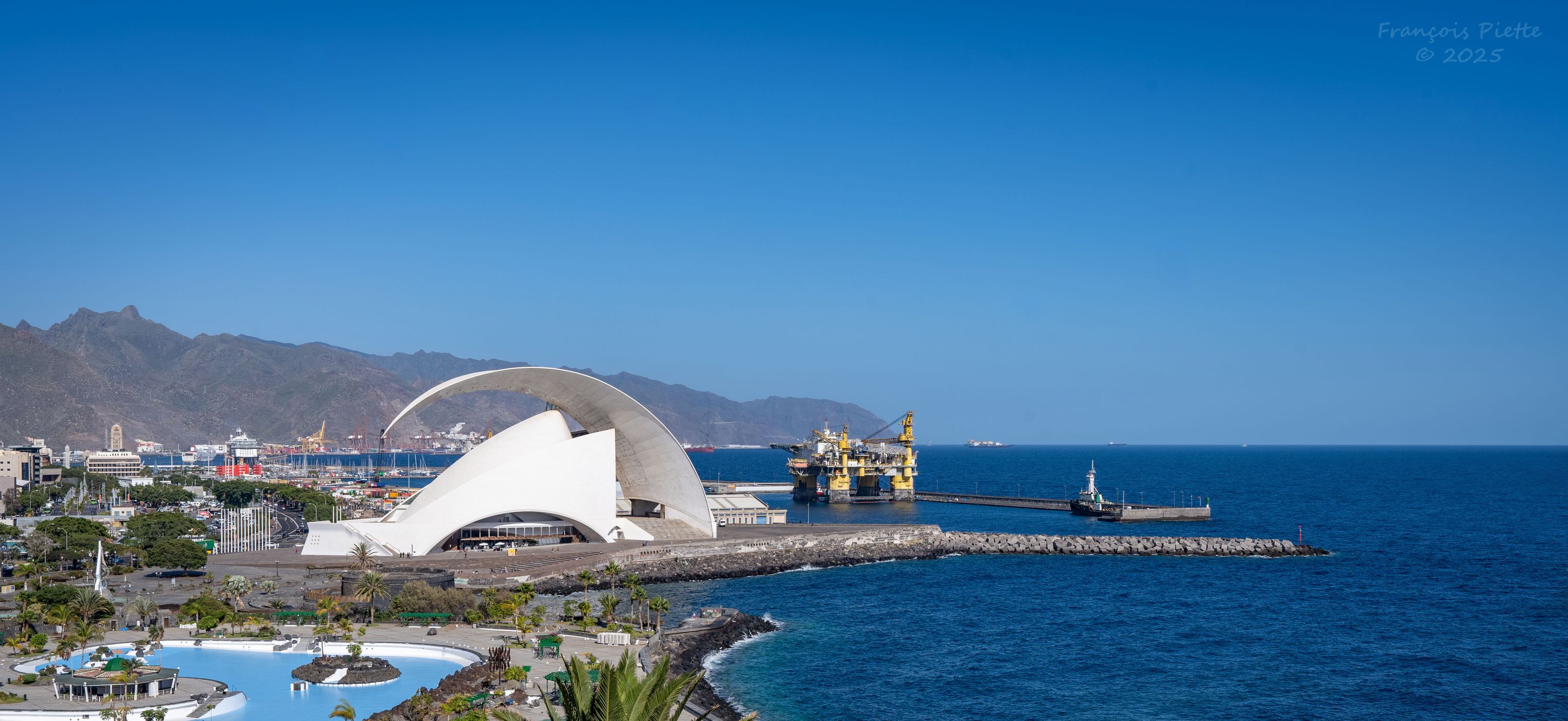 Auditorium Calatrava seen from mirador de Caraibe, Spain