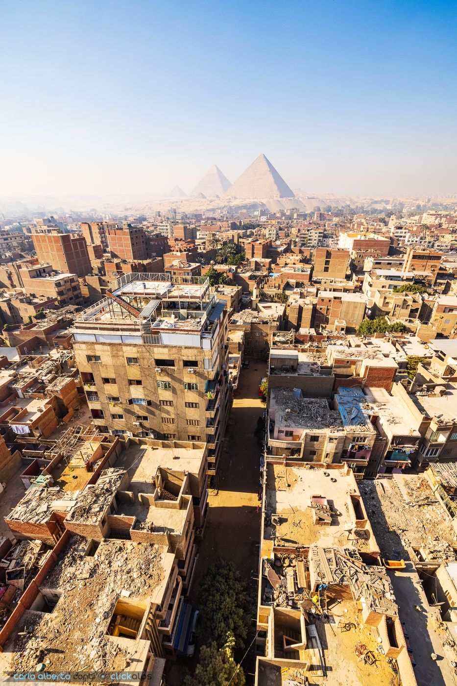 Giza Pyramids view and city, Egypt