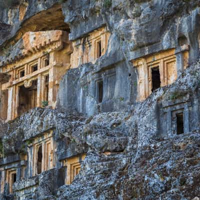 Lycian rock tombs at Pinara ancient town, Turkey (Türkiye)