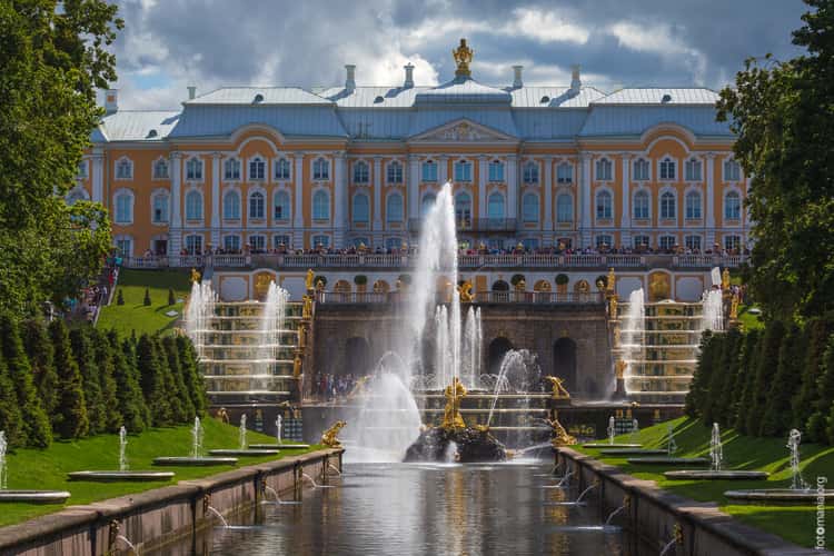 View to Peterhof palace from Samsonovskiy Kanal