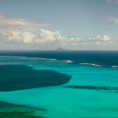 View to round Island from blue water hole, Mauritius