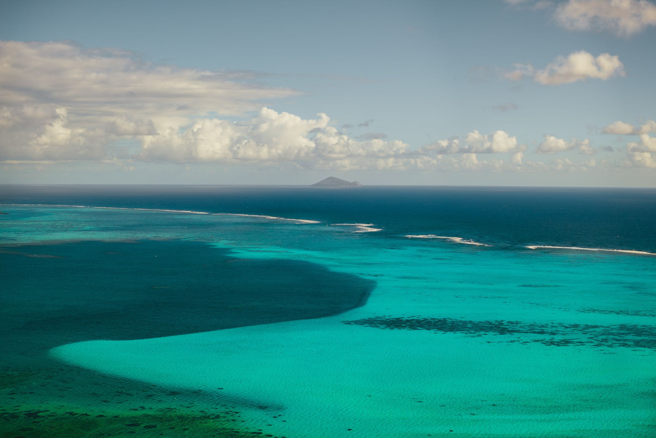 View to round Island from blue water hole, Mauritius