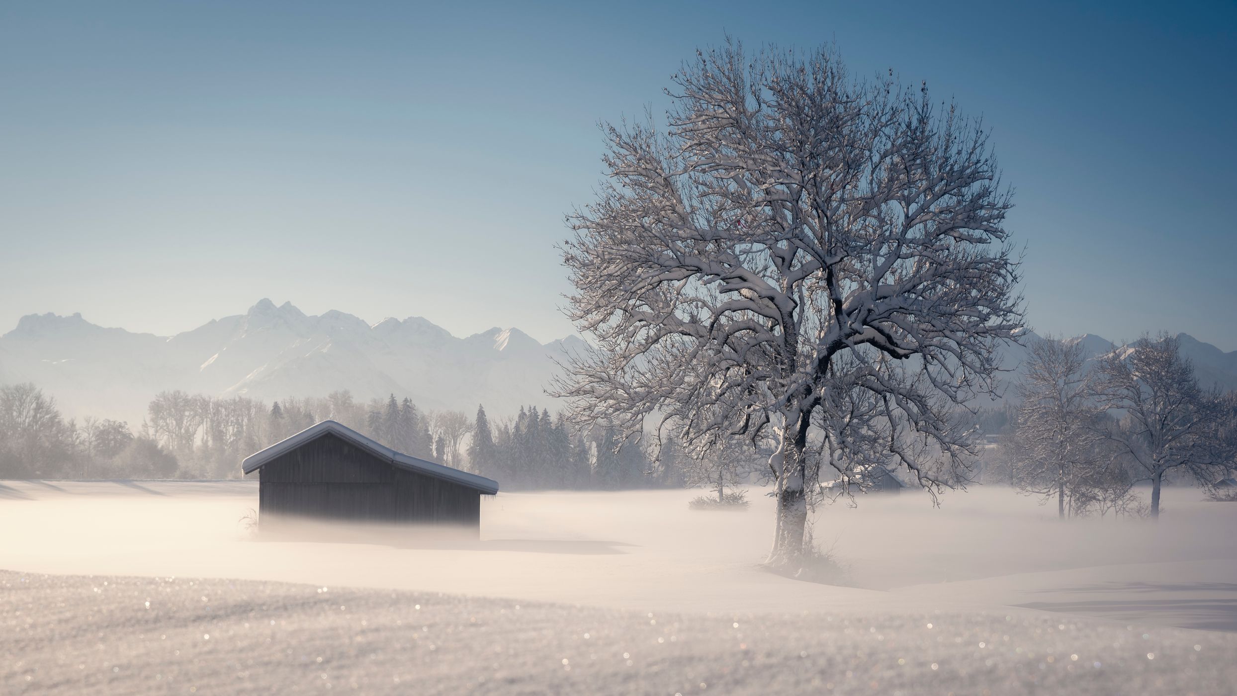Wooden huts at Sonthofen, Germany