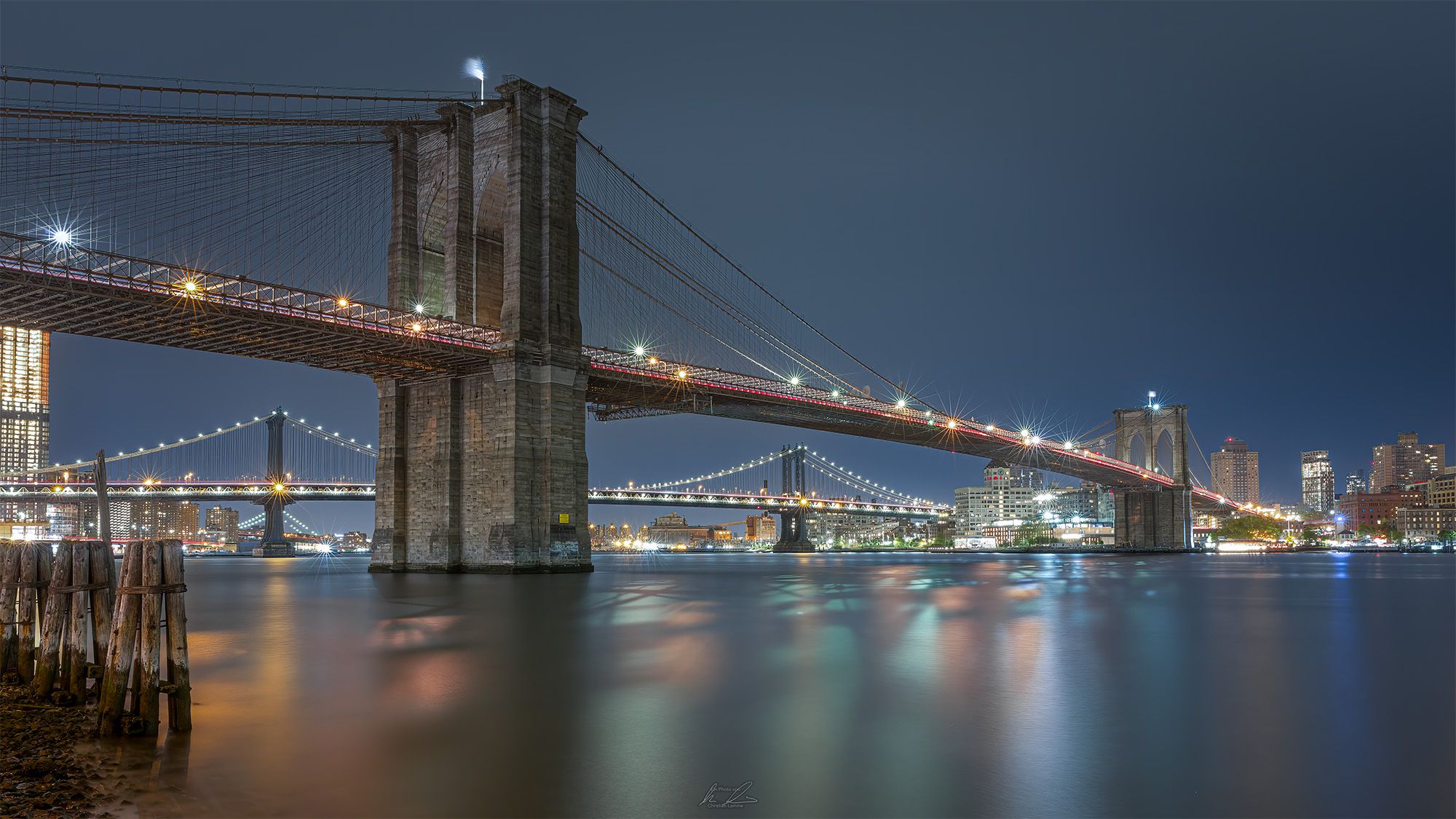 Brooklyn Bridge at night, USA