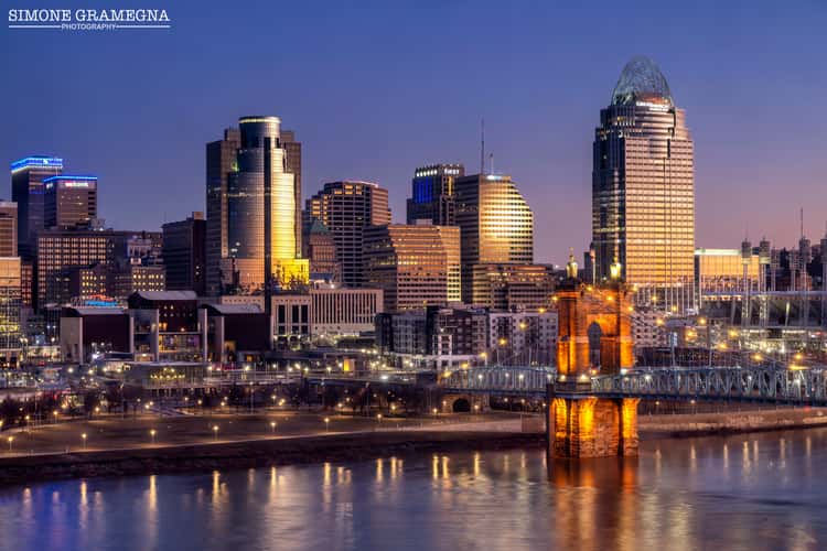 John A. Roebling Suspension Bridge & Cincinnati Skyline