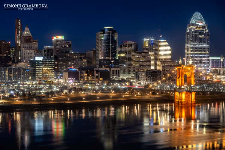 John A. Roebling Suspension Bridge & Cincinnati Skyline
