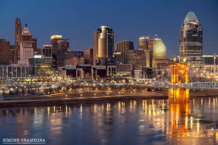 John A. Roebling Suspension Bridge & Cincinnati Skyline