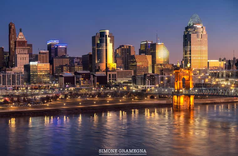 John A. Roebling Suspension Bridge & Cincinnati Skyline