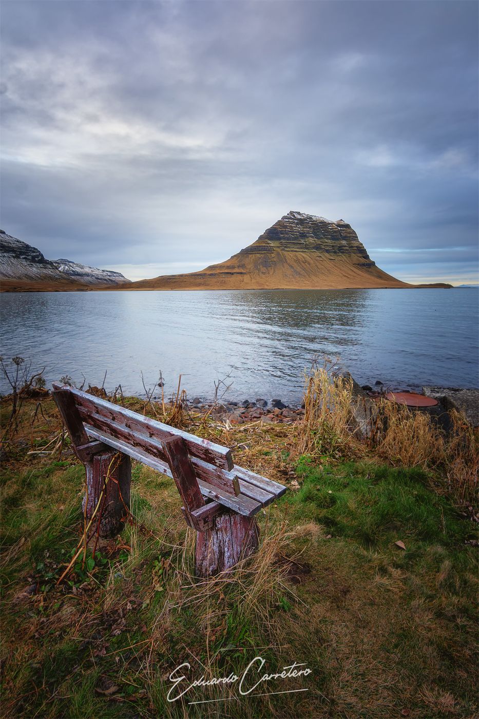 Bench with view to Kirkjufell, Iceland
