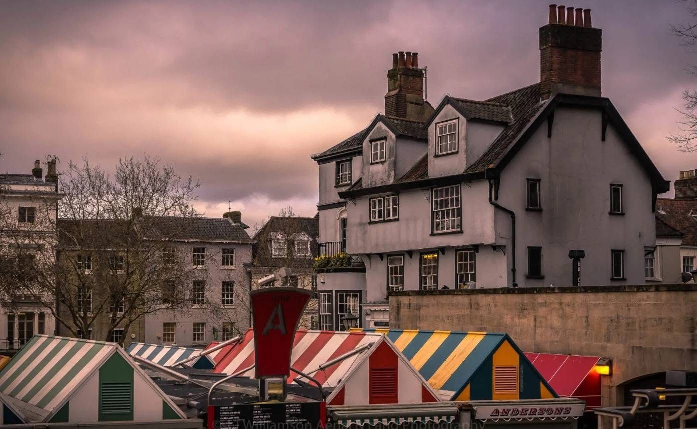 Pudding Lane, Norwich. Norwich Market & Sir Garnet Pub., United Kingdom