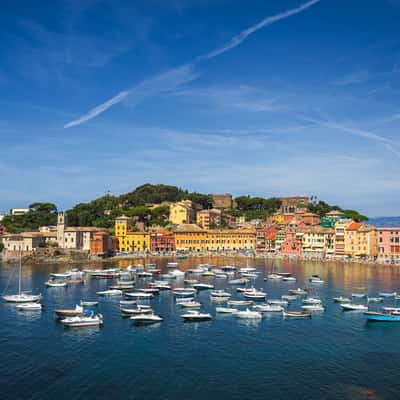 Sestri Levante harbor and beach, Italy