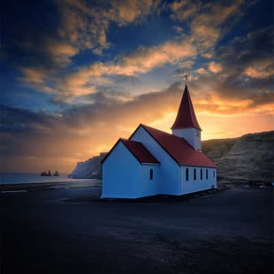 Sunset at Vik y Myrdal Church, Iceland