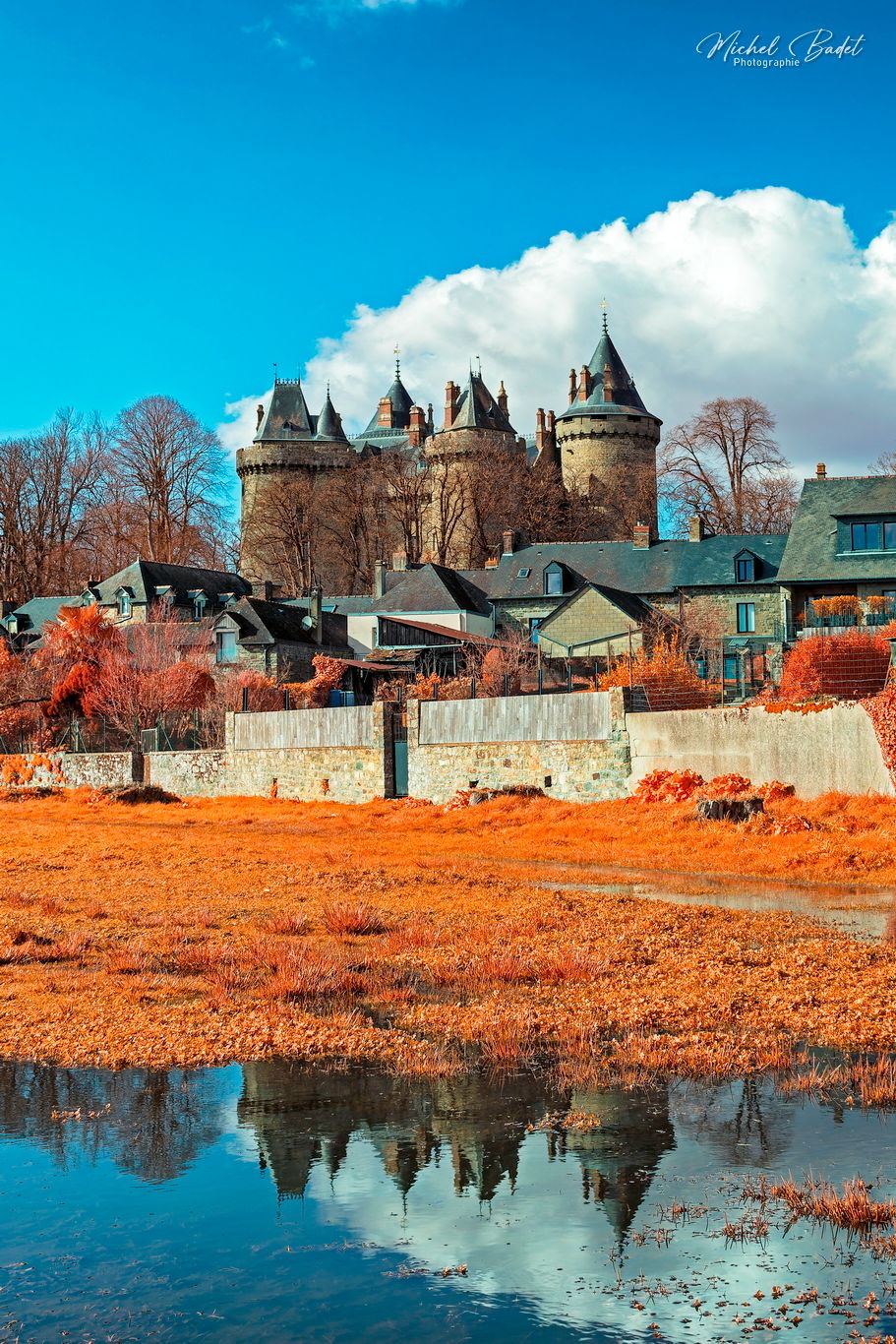 The castle of Combourg and the pond, France