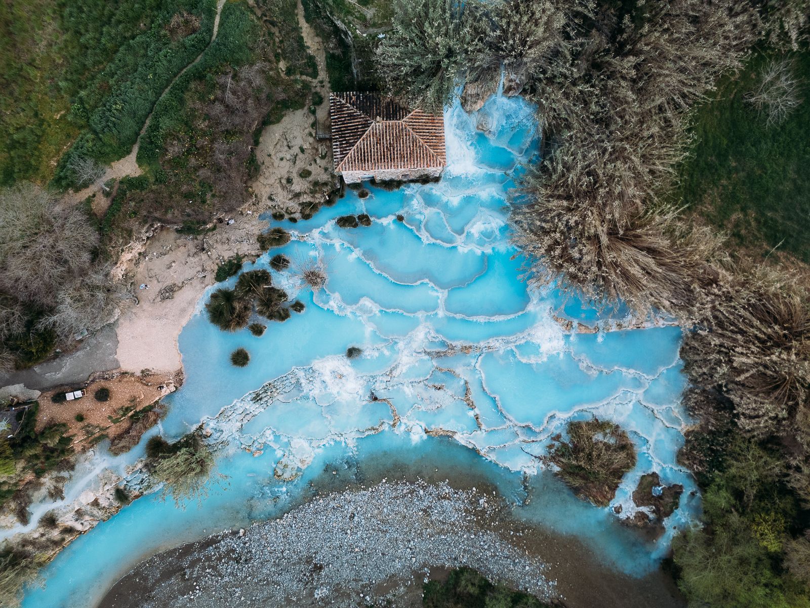 Cascate del Mulino Hot Springs Saturnia (Drone), Italy