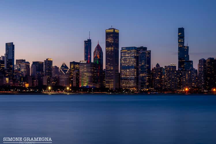 Chicago downtown from the Shedd Aquarium