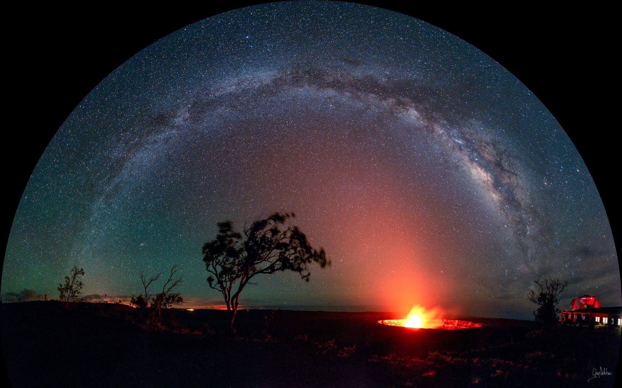 Milky Way Arch above Volcano Crater Hawaii, USA