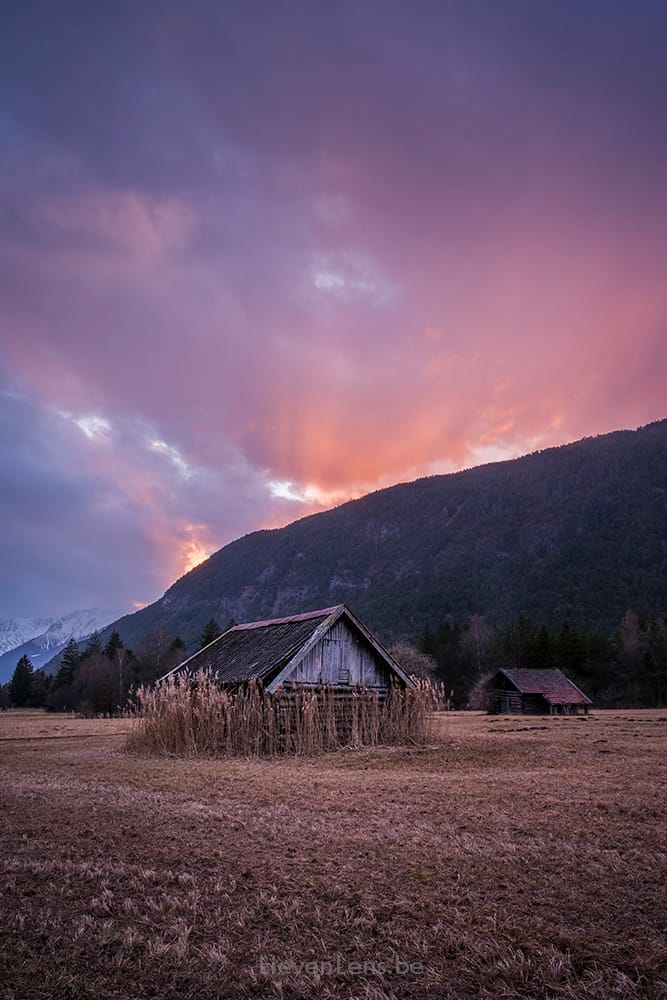 Old Wooden Barns in an Austrian Valley, Austria