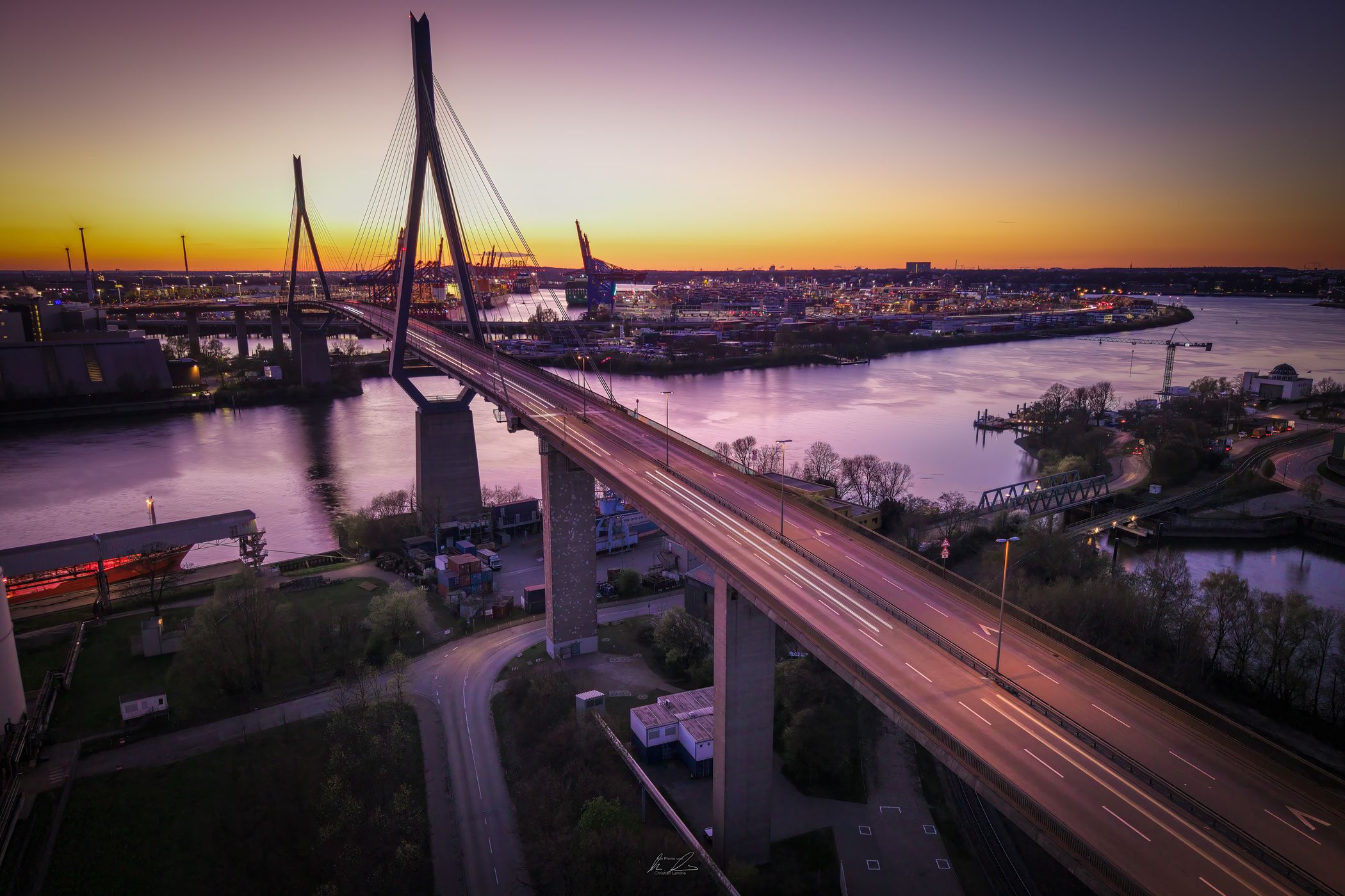 Aerial view of the Köhlbrandbrücke, Hamburg, Germany