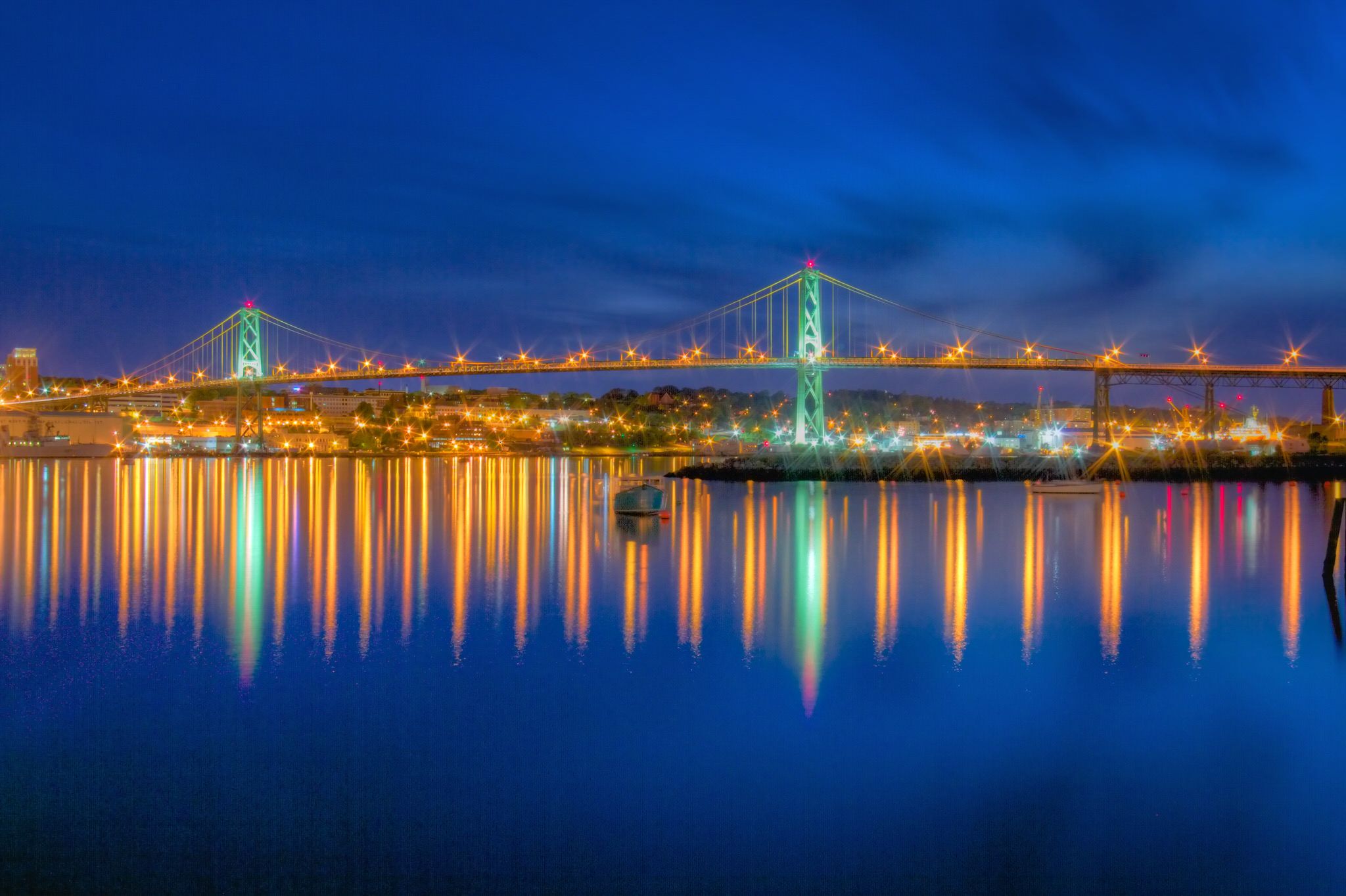 Alderney Landing, view to Angus L MacDonald Bridge and Halifax Waterfront, Canada