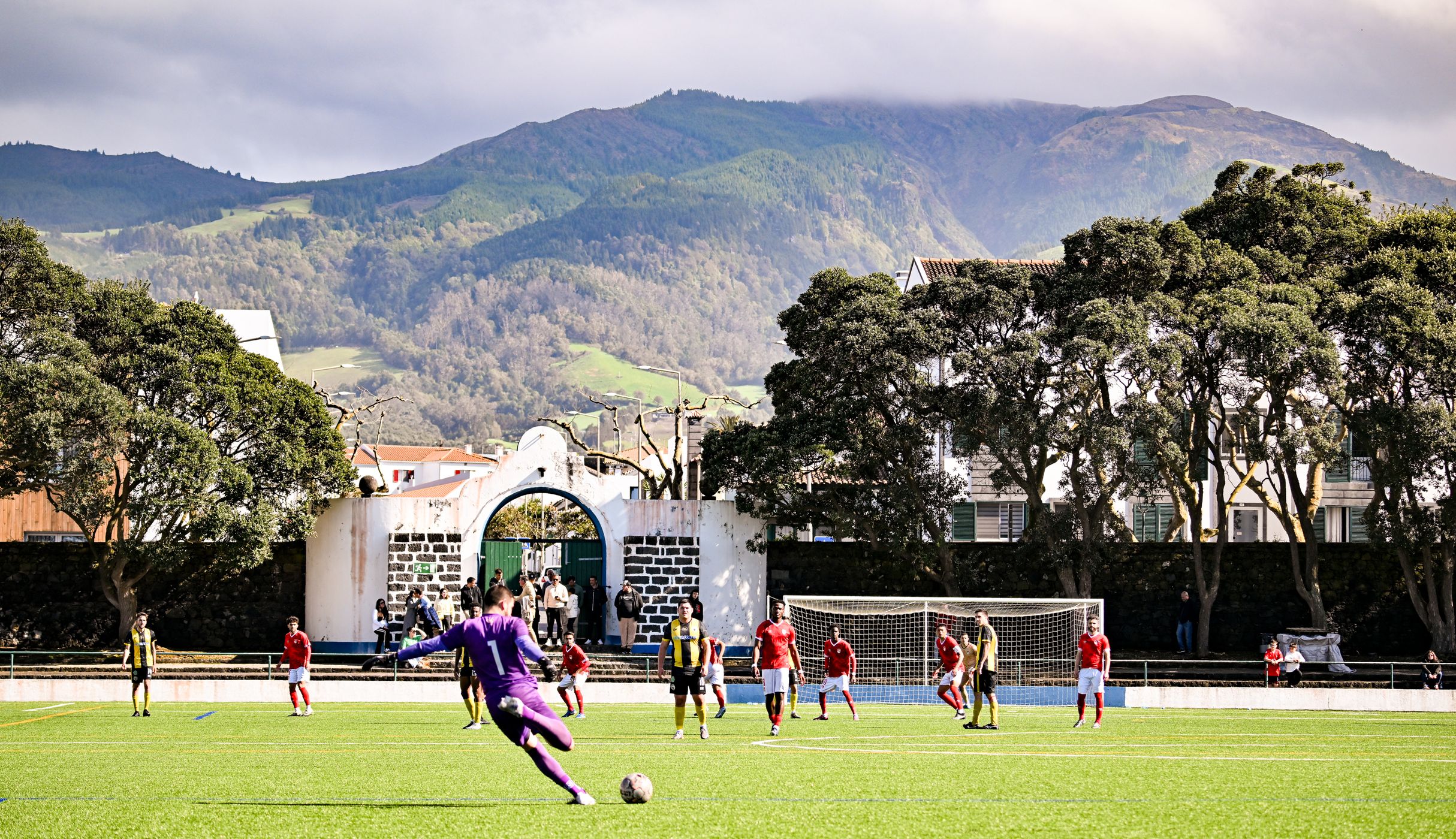 Football Field with the view to 'Lagoa do Fogo', Portugal