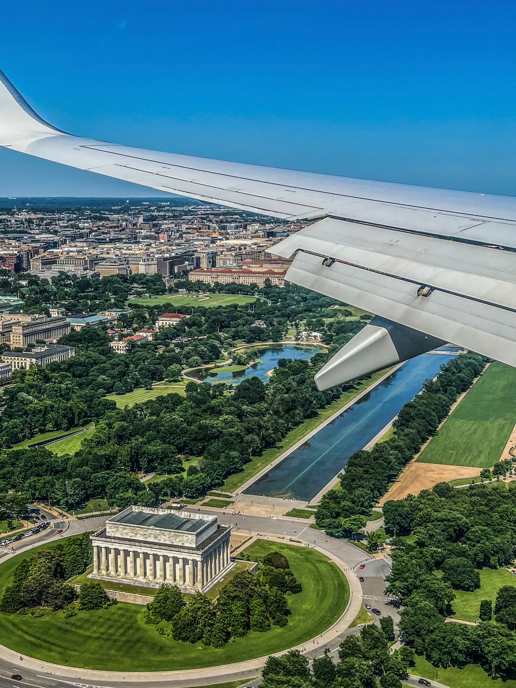 National Mall from plane, Washington, DC, USA