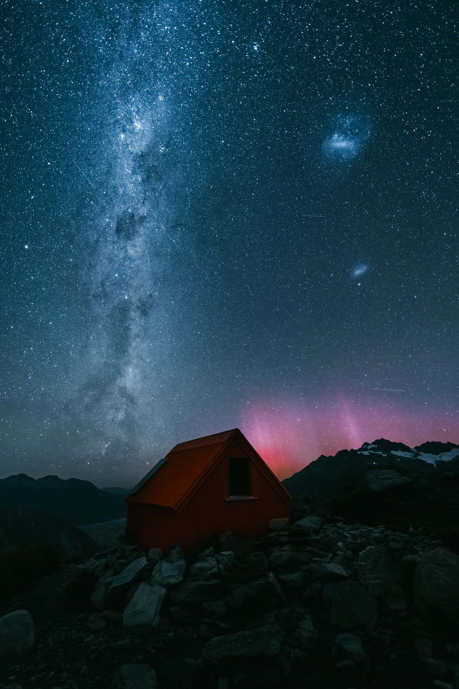 Aurora Australis at Sefton Bivouac, Mount Cook National Park, New Zealand