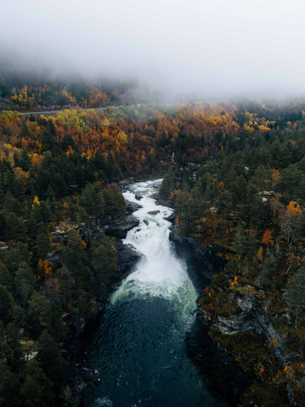Brufossen with drone, Norway